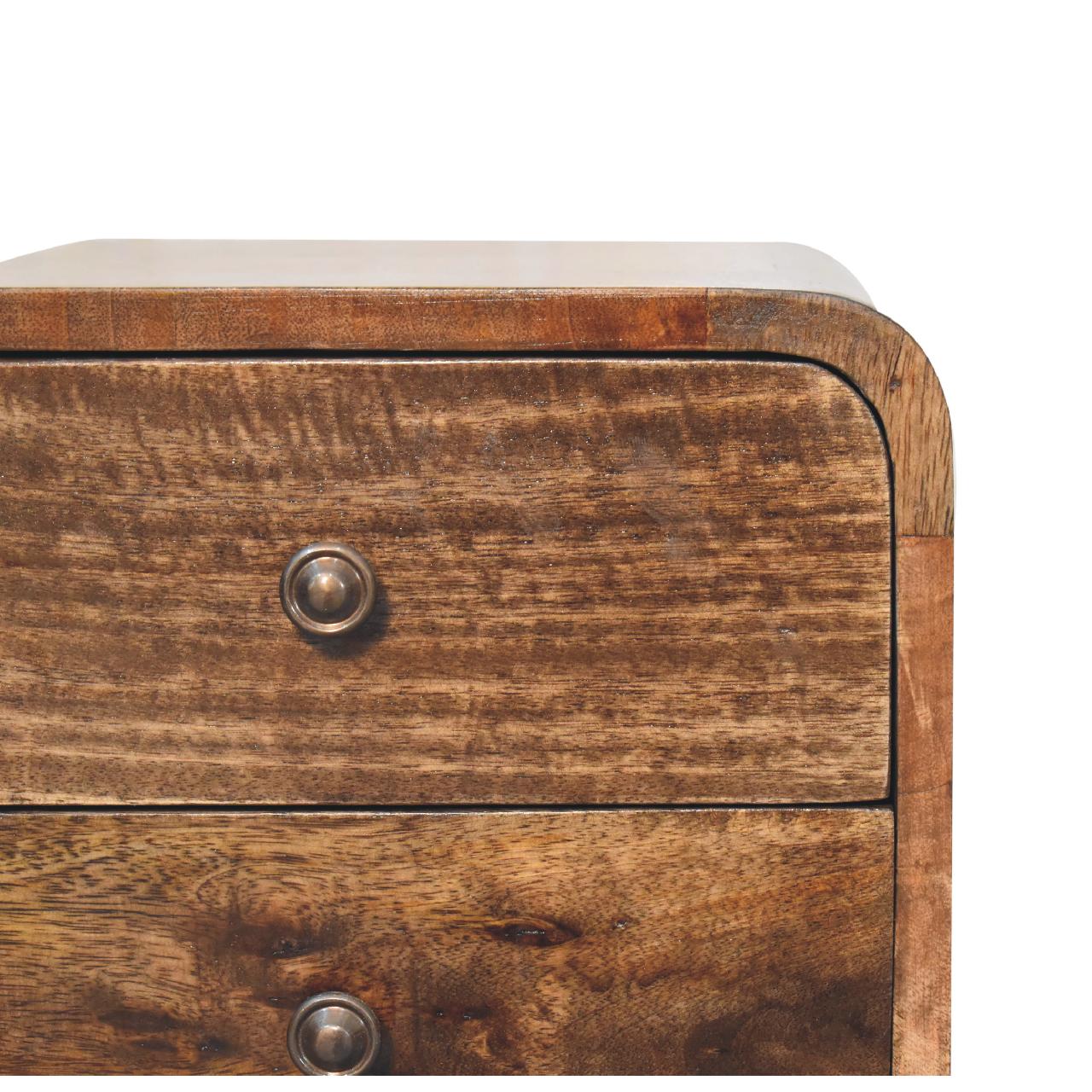 Mini Curved Grey Washed 2 Drawer Bedside Chest - CasaFenix