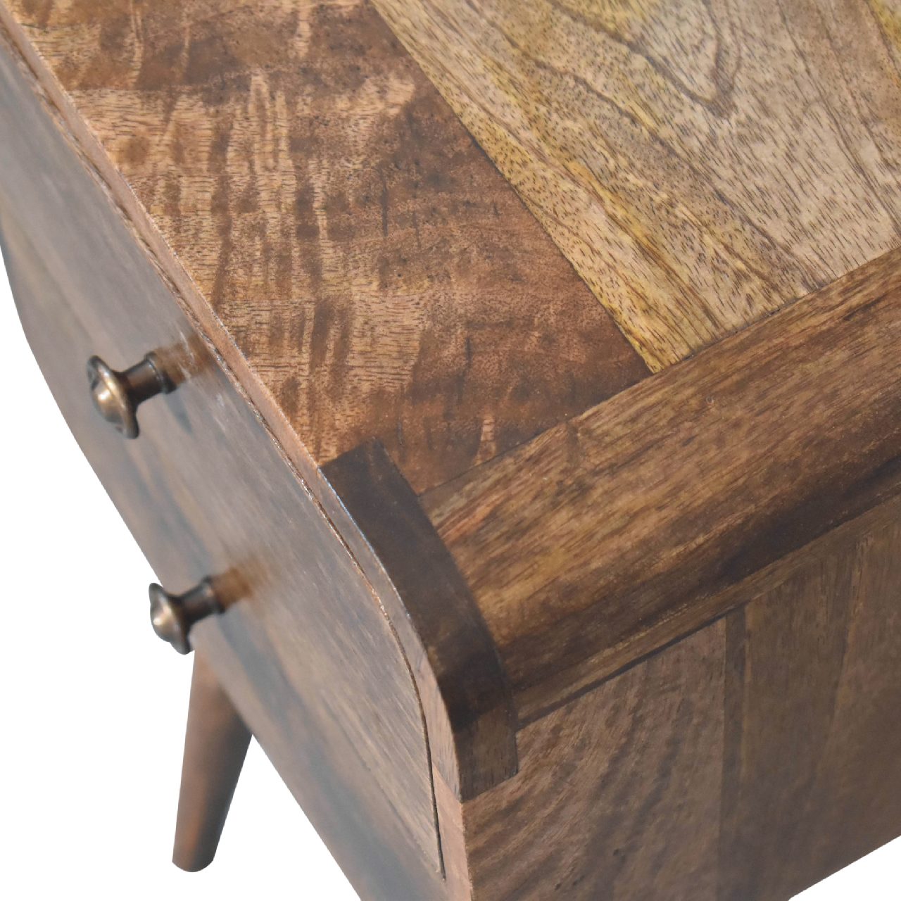 Mini Curved Grey Washed 2 Drawer Bedside Chest - CasaFenix