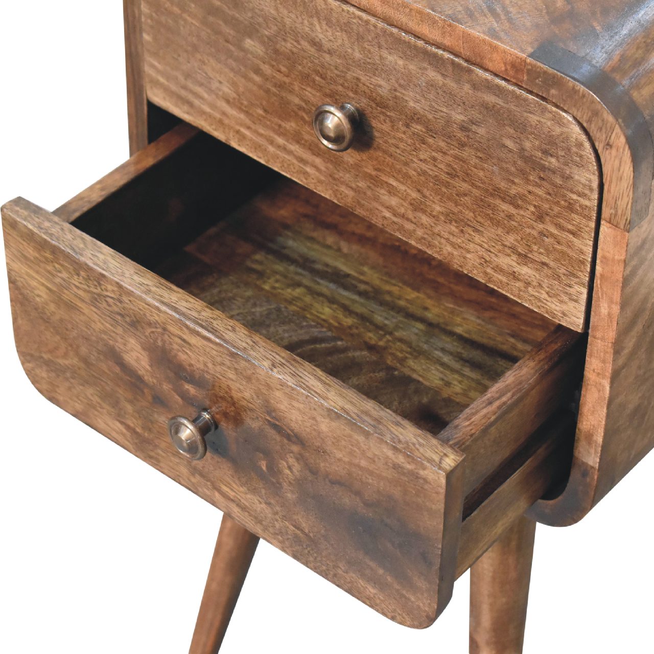 Mini Curved Grey Washed 2 Drawer Bedside Chest - CasaFenix