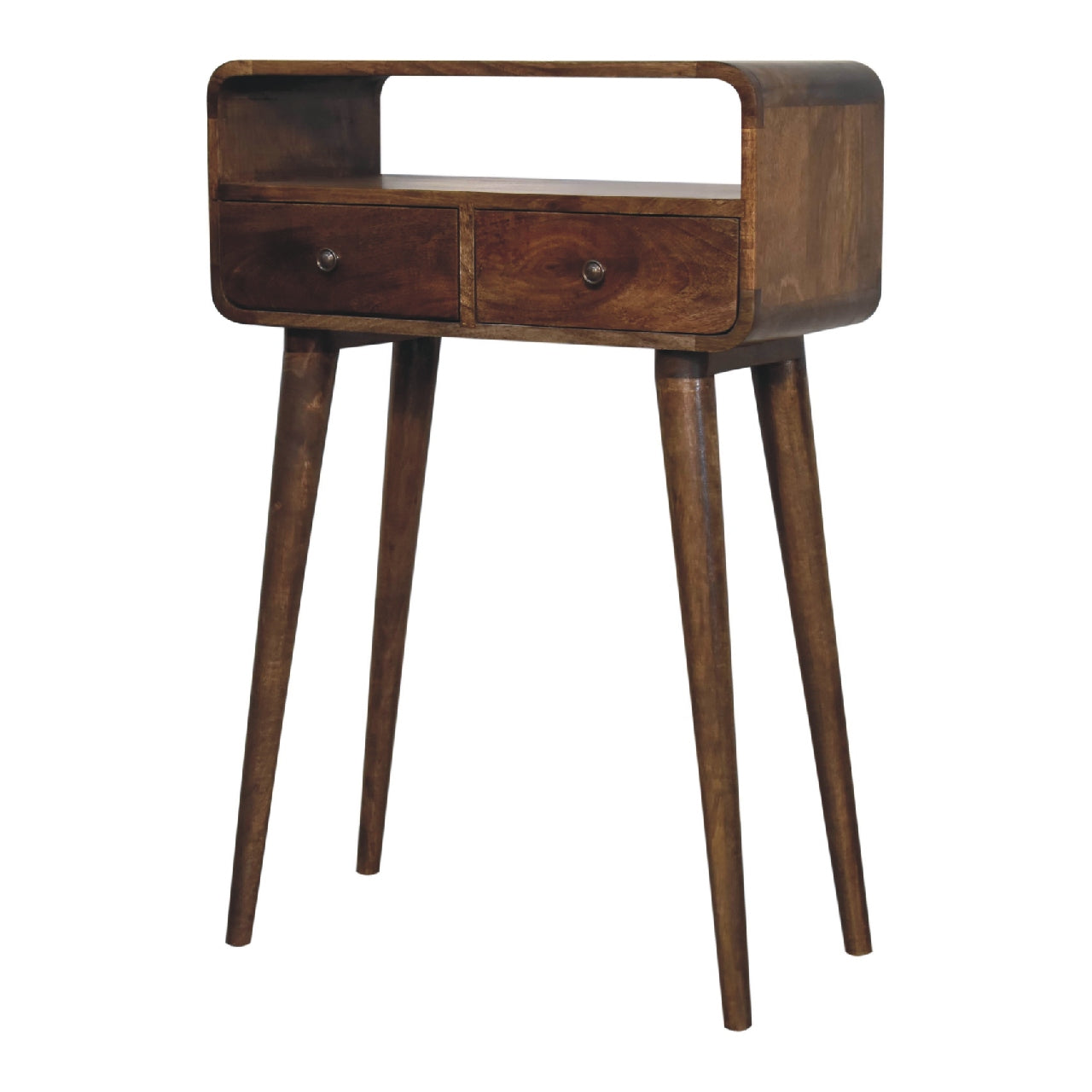 Mini Grey Washed Curved 2 Drawer Console Table - CasaFenix
