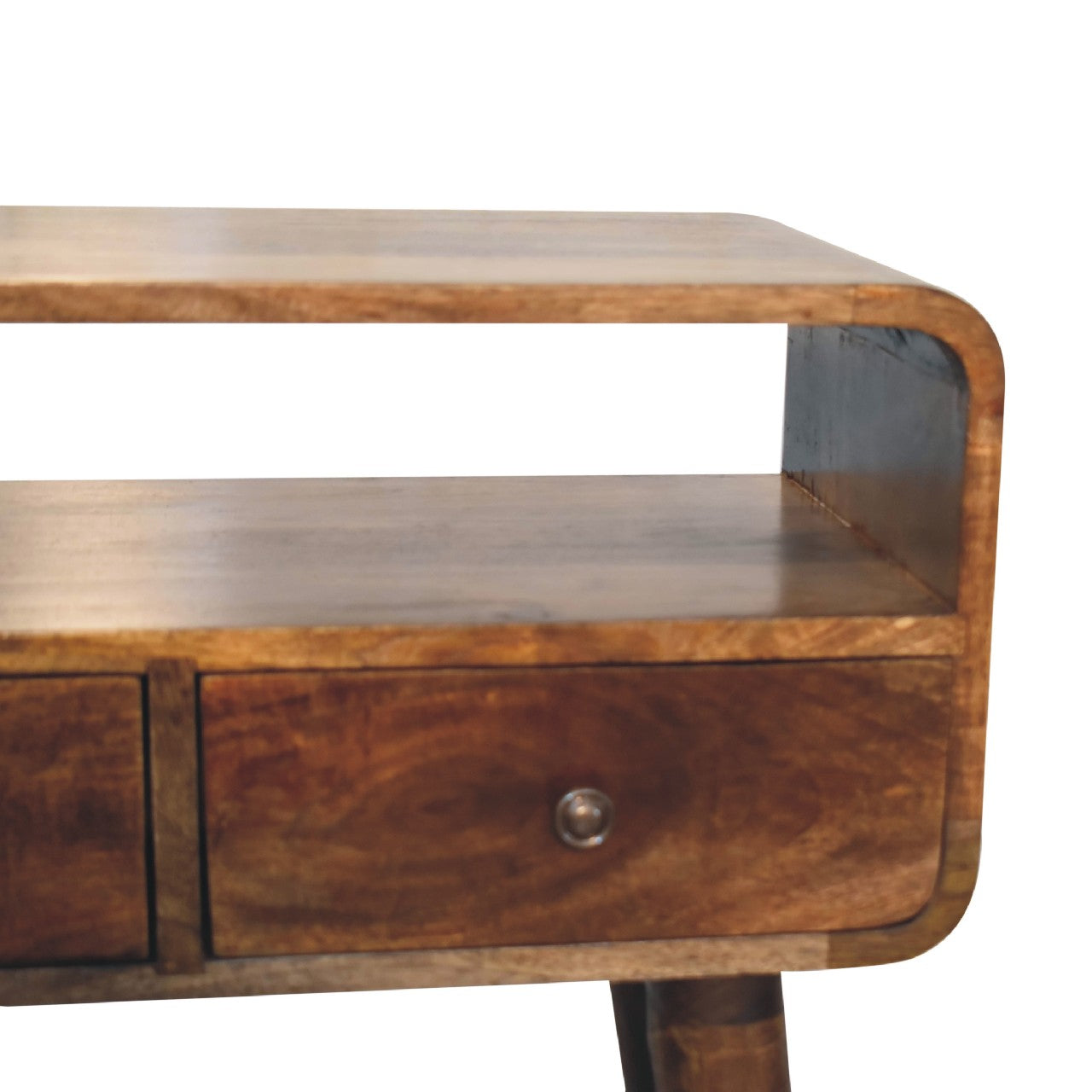 Mini Grey Washed Curved 2 Drawer Console Table - CasaFenix