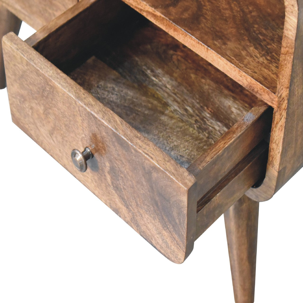 Mini Grey Washed Curved Media Unit 2 Drawer Mango Wood - CasaFenix