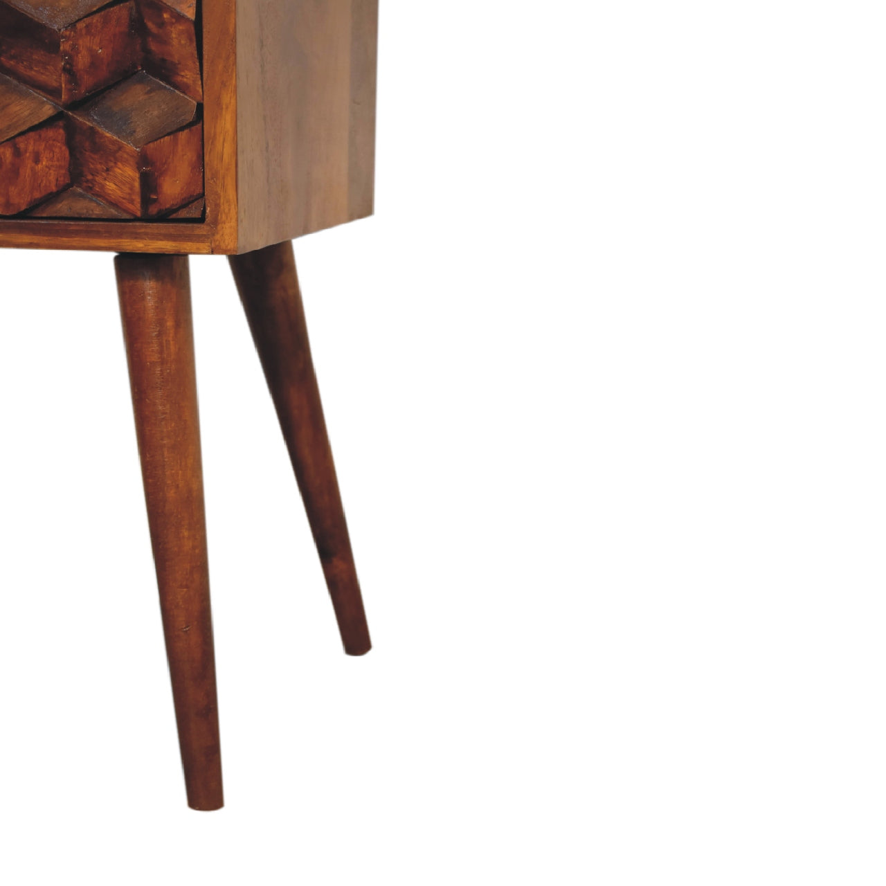 Mini Chestnut Cube Carved 2 Drawer Bedside Chest - CasaFenix