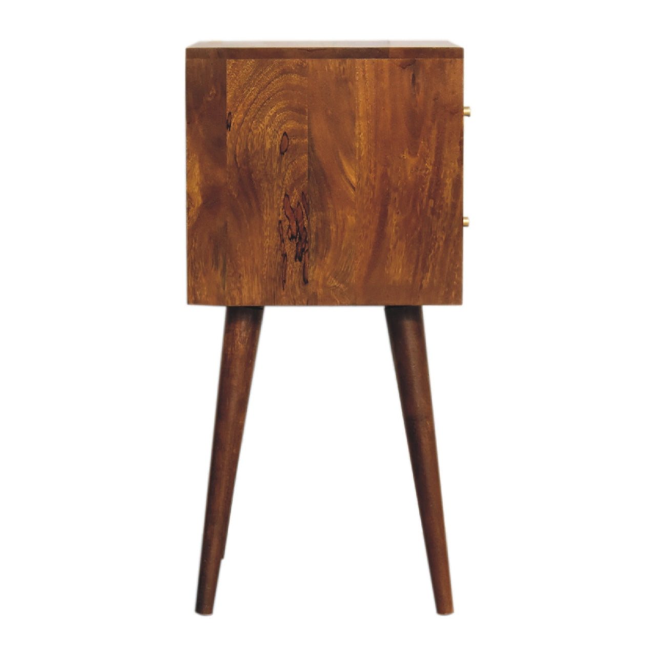 Mini Chestnut Cube Carved 2 Drawer Bedside Chest - CasaFenix