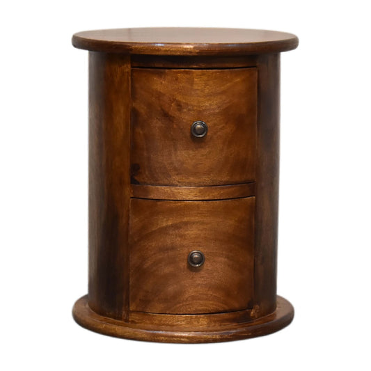 Mini Chestnut Finished 2 Drawer Drum Chest SOlid Mango Wood - CasaFenix