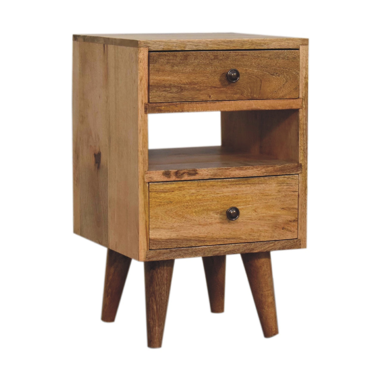 Mini Classic Multi Oak-ish 2 Drawer Bedside Table - CasaFenix