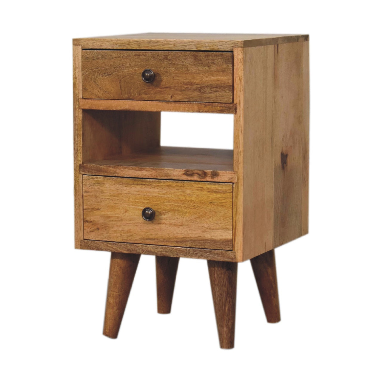 Mini Classic Multi Oak-ish 2 Drawer Bedside Table - CasaFenix