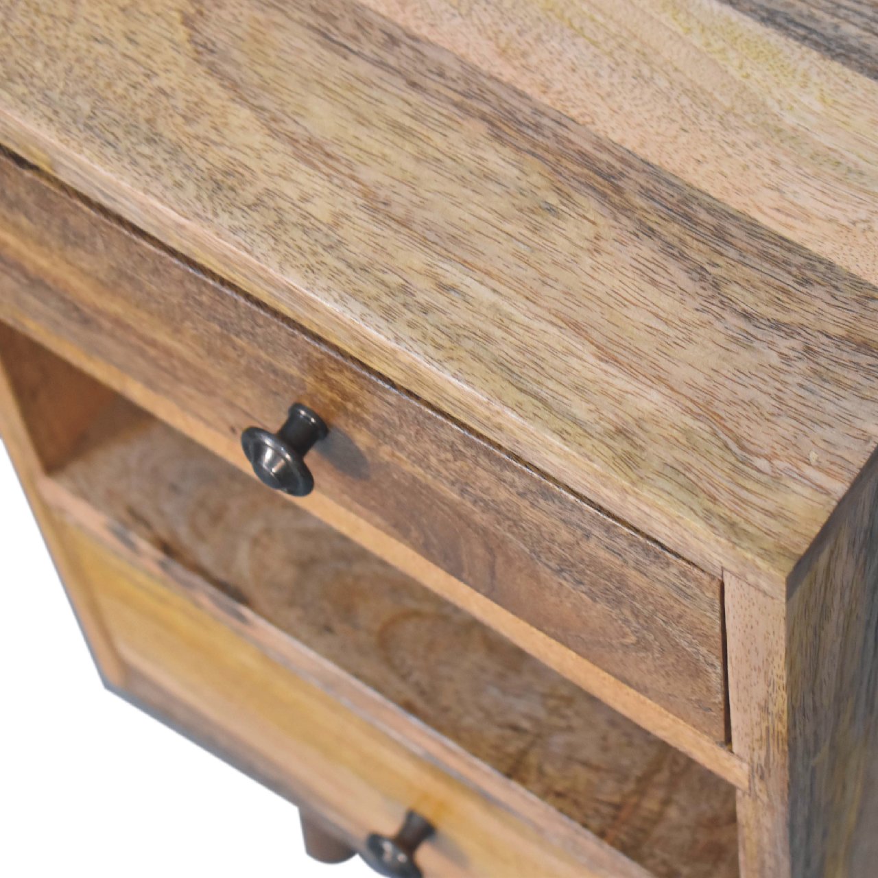 Mini Classic Multi Oak-ish 2 Drawer Bedside Table - CasaFenix