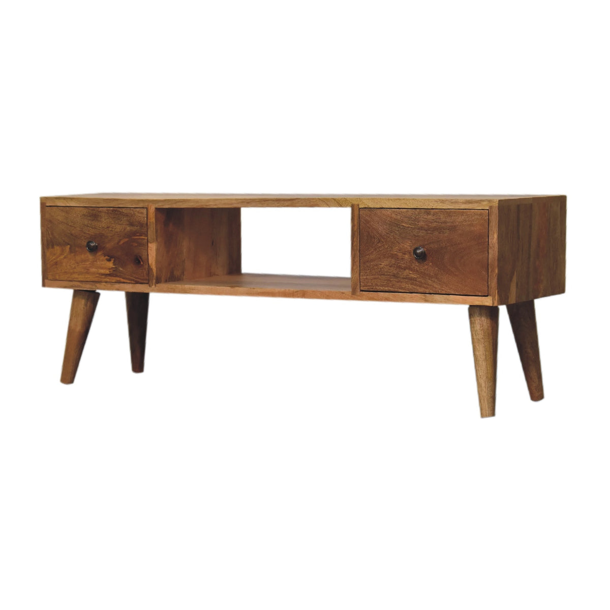 Classic Oak-ish 2 Drawer Coffee Table Solid Mango Wood - CasaFenix