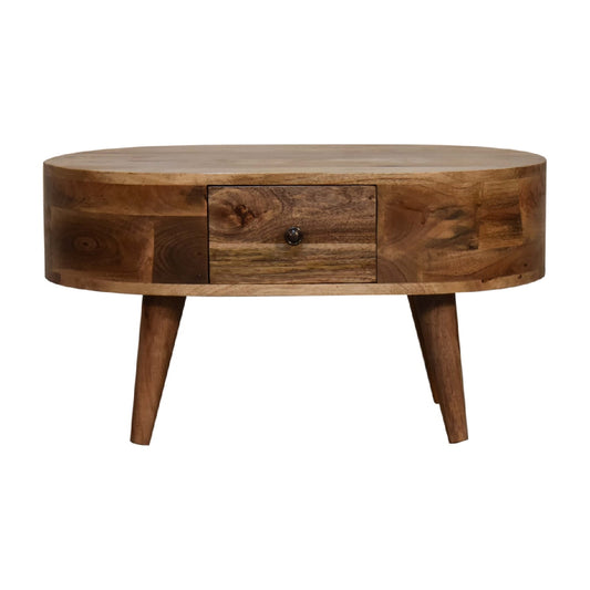 Mini Oak-ish Rounded Small Coffee Table - CasaFenix