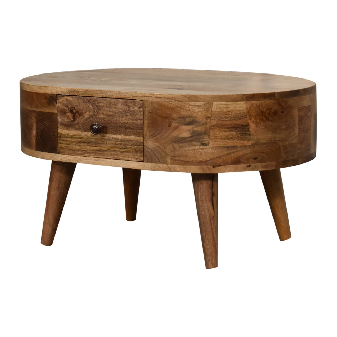 Mini Oak-ish Rounded Small Coffee Table - CasaFenix