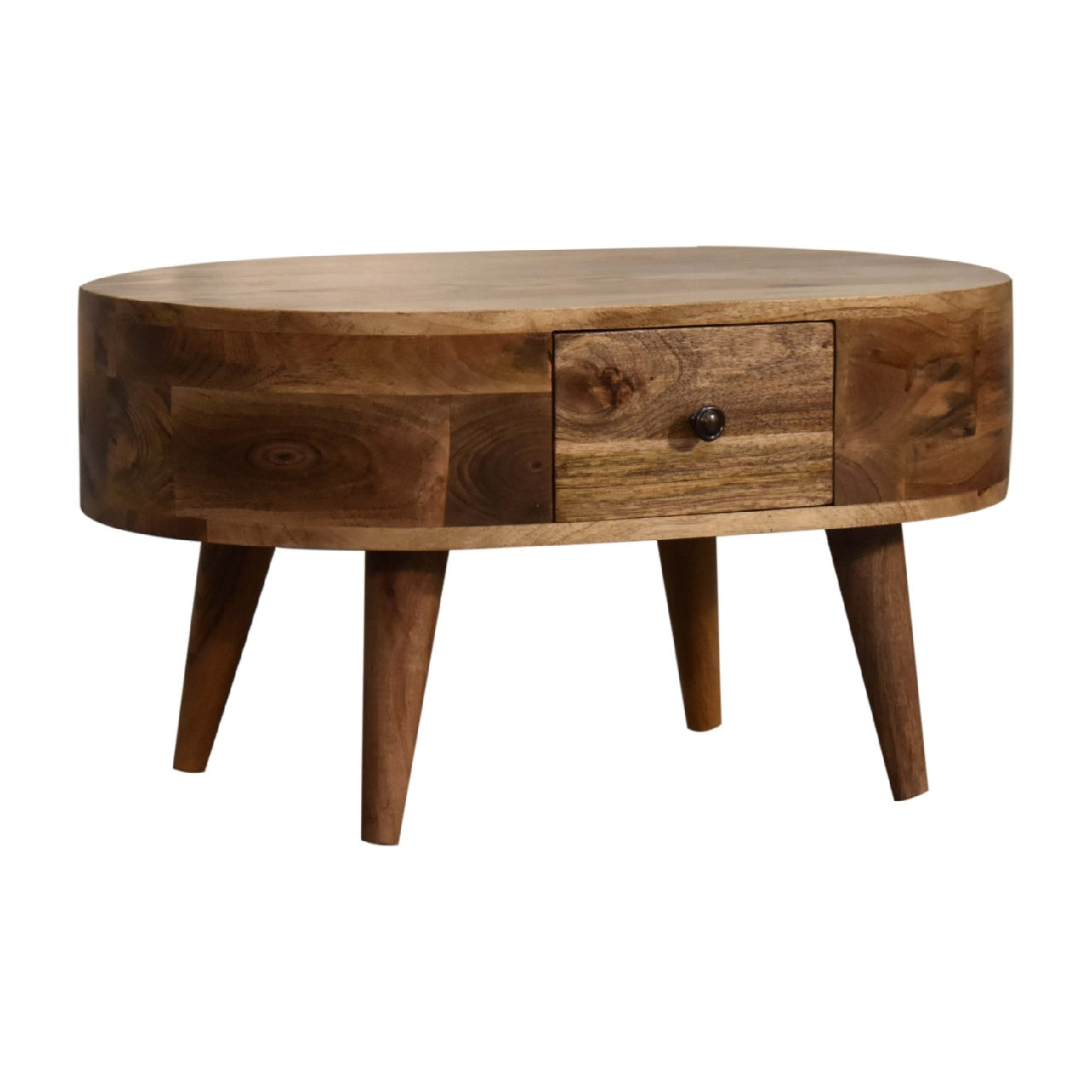 Mini Oak-ish Rounded Small Coffee Table - CasaFenix