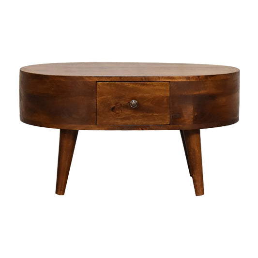 Mini Chestnut Rounded 2 Drawer Coffee Table - CasaFenix