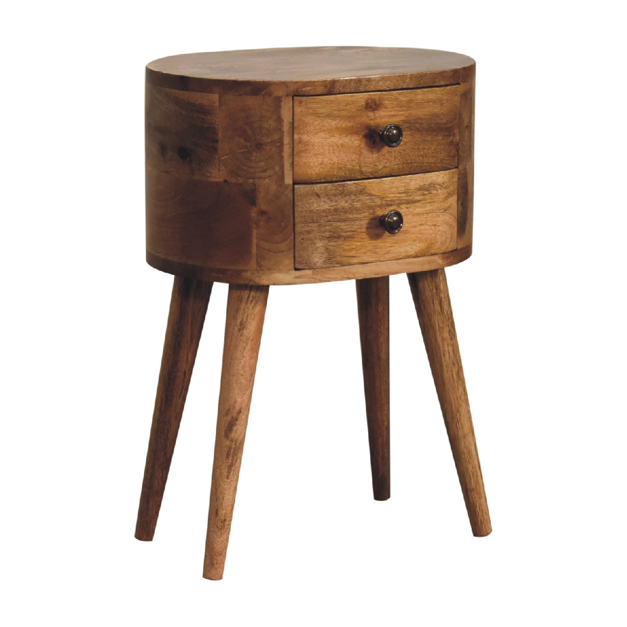 Mini Oak-ish Rounded Bedside Table 2 Drawer Chest - CasaFenix