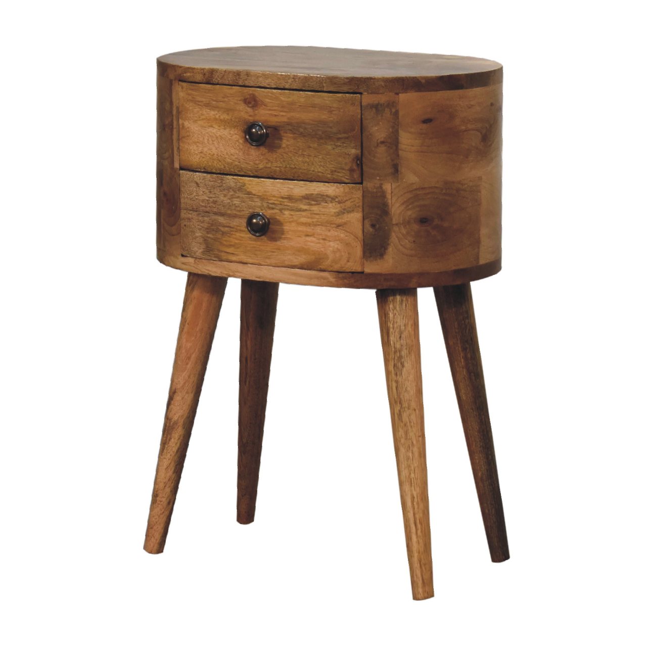 Mini Oak-ish Rounded Bedside Table 2 Drawer Chest - CasaFenix