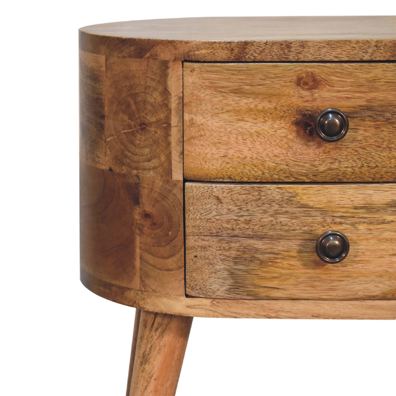 Mini Oak-ish Rounded Bedside Table 2 Drawer Chest - CasaFenix