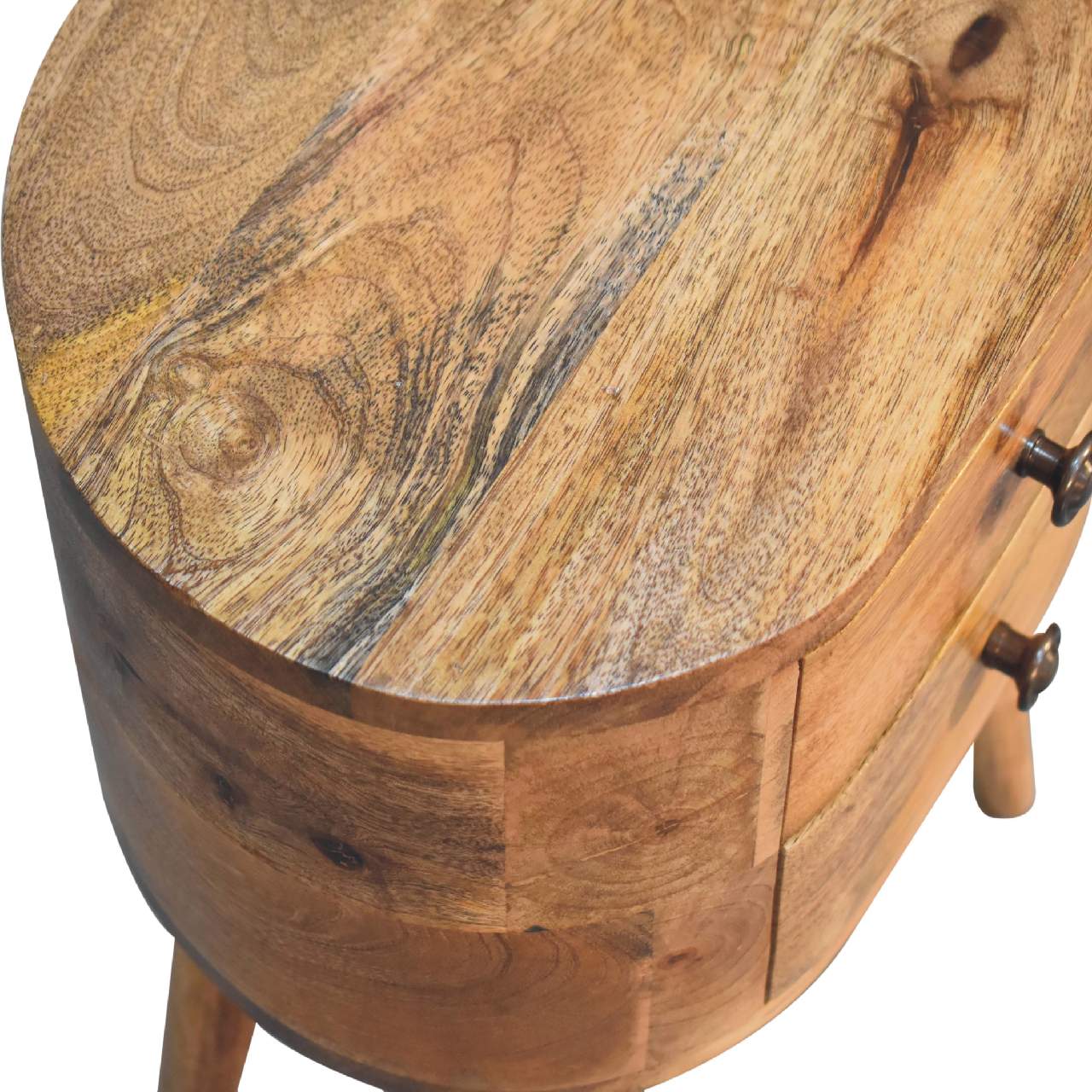 Mini Oak-ish Rounded Bedside Table 2 Drawer Chest - CasaFenix