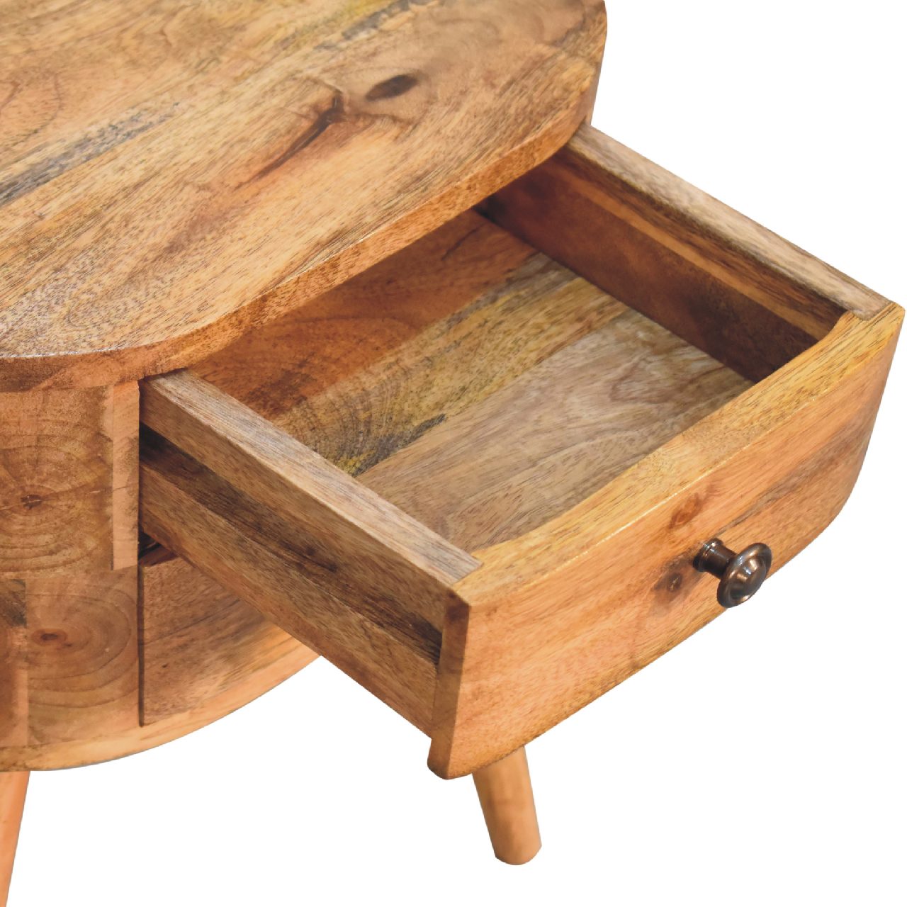 Mini Oak-ish Rounded Bedside Table 2 Drawer Chest - CasaFenix
