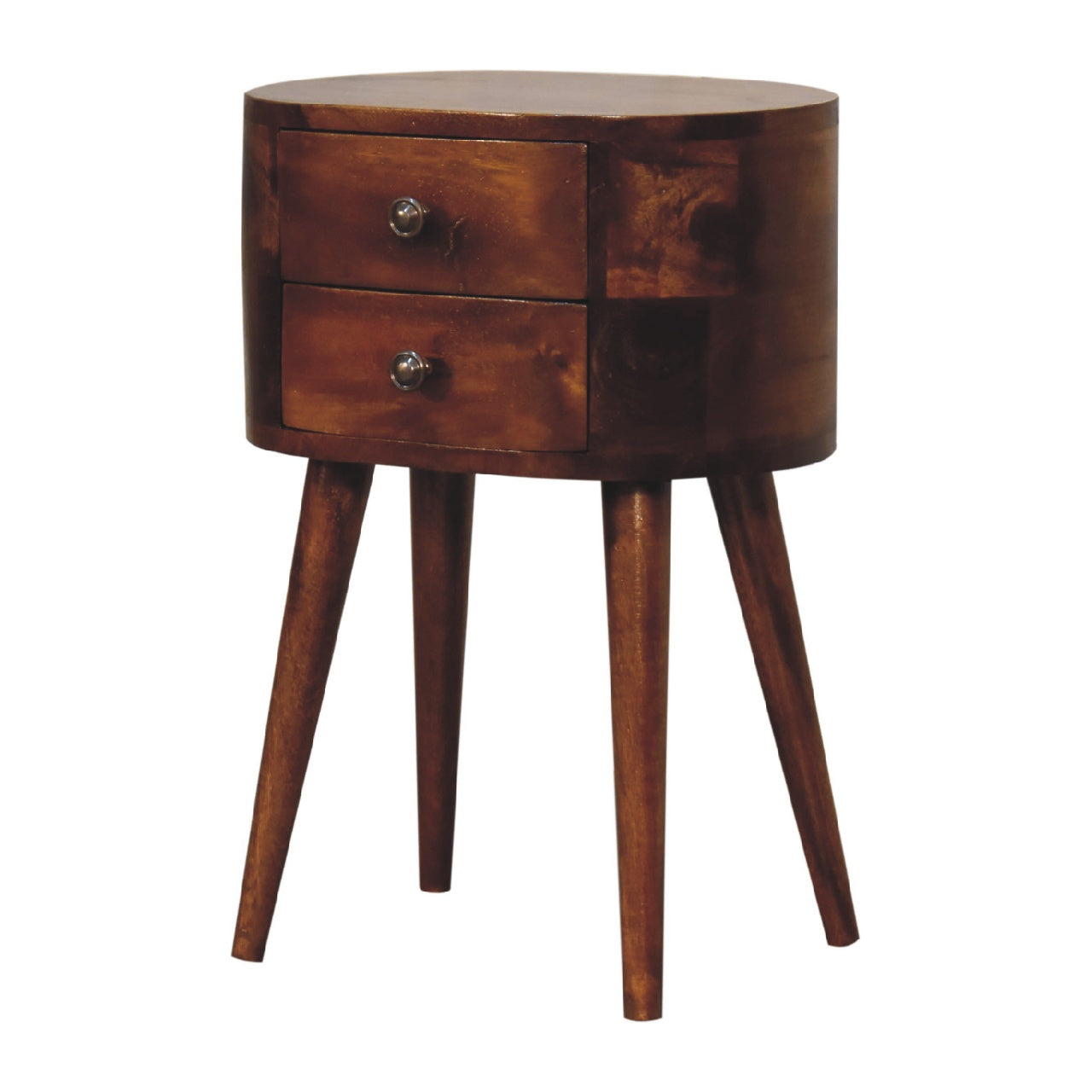 Mini Chestnut Rounded Bedside Table 2 Drawer Chest - CasaFenix