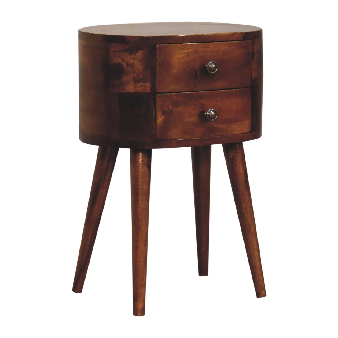 Mini Chestnut Rounded Bedside Table 2 Drawer Chest - CasaFenix