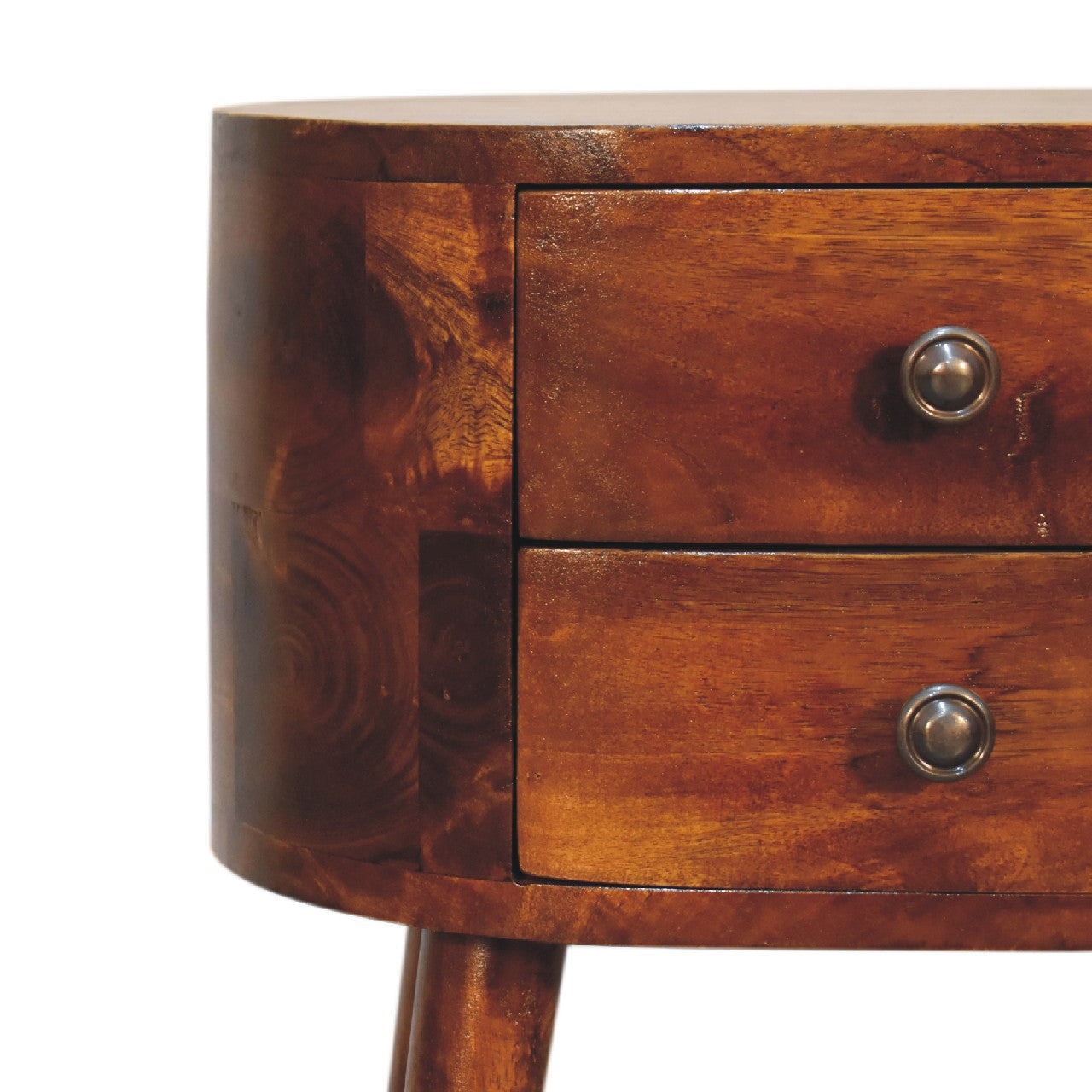 Mini Chestnut Rounded Bedside Table 2 Drawer Chest - CasaFenix