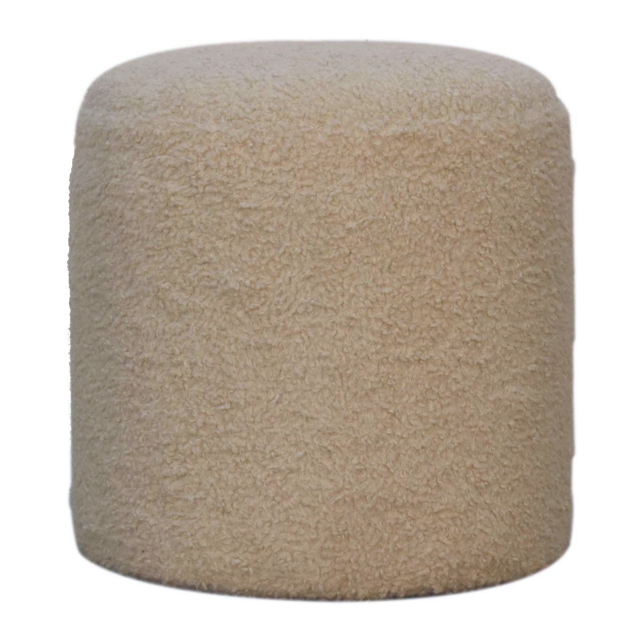 Cream Boucle Fabric Round Footstool - CasaFenix