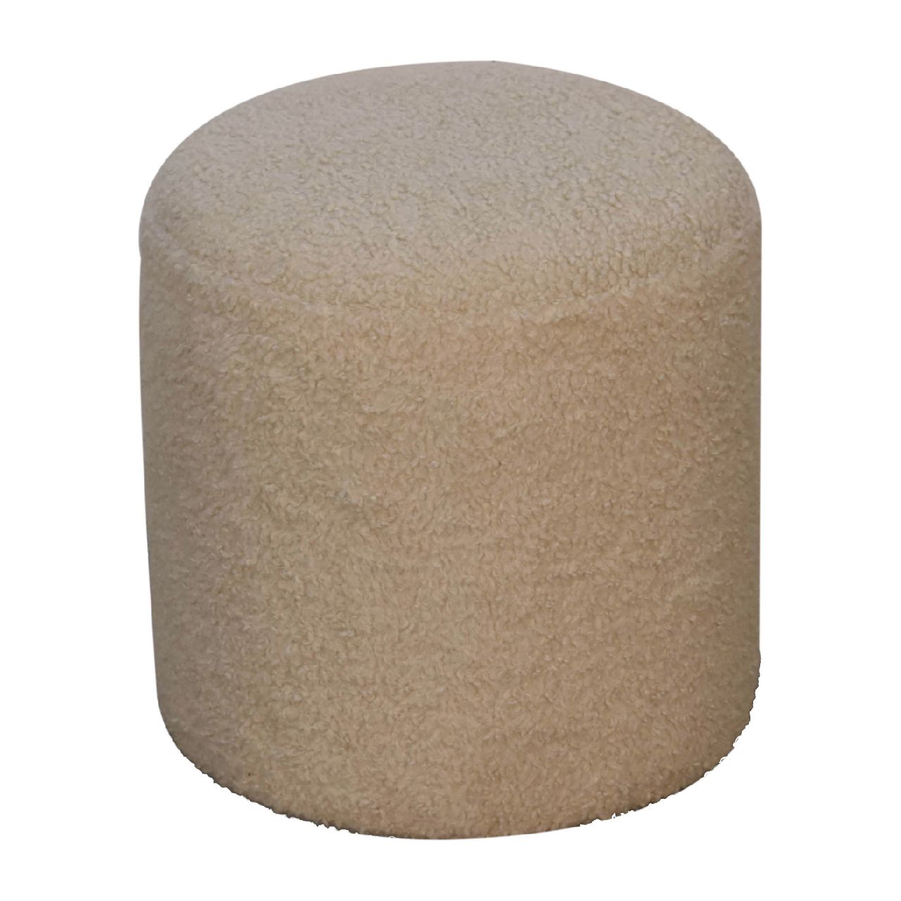 Cream Boucle Fabric Round Footstool - CasaFenix
