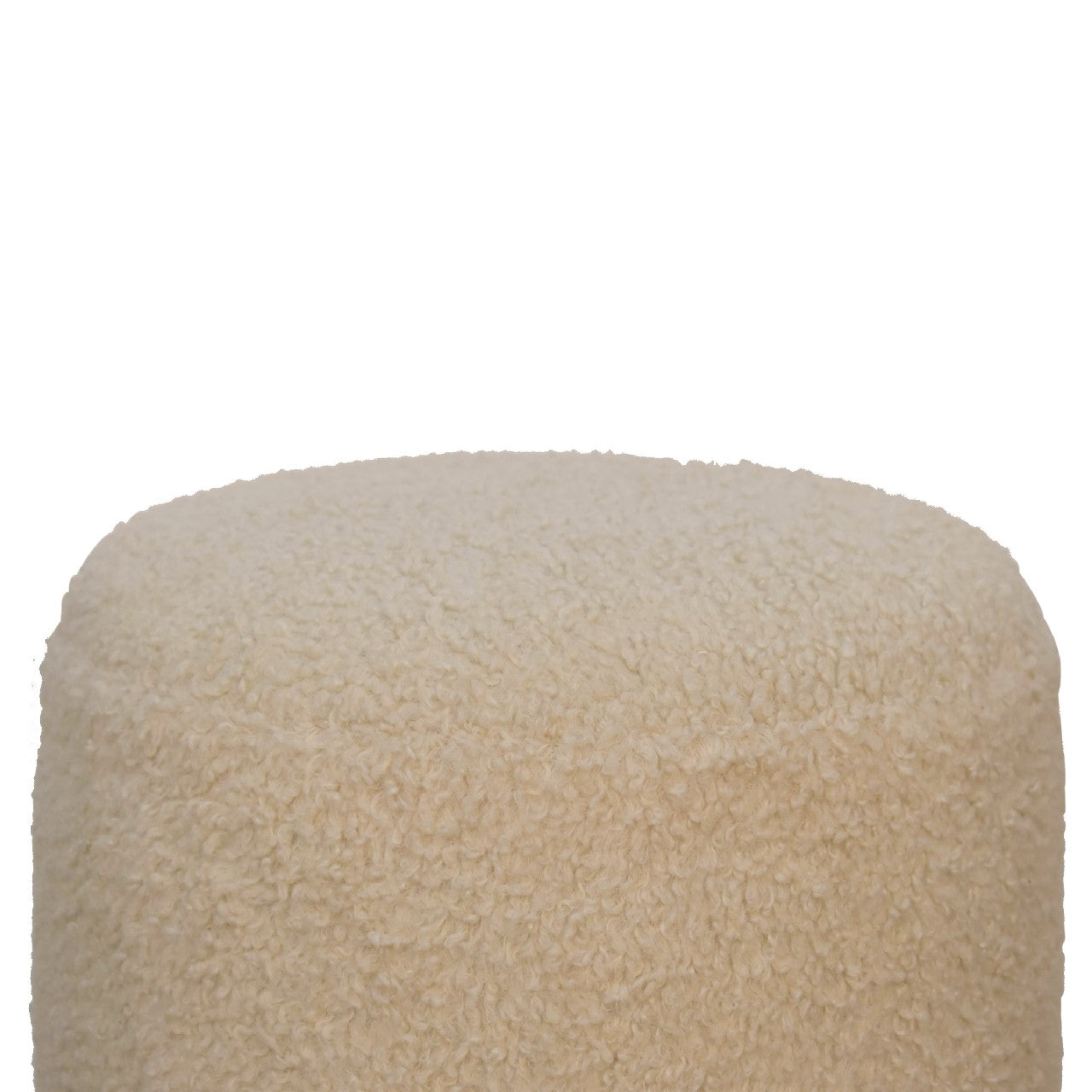 Cream Boucle Fabric Round Footstool - CasaFenix