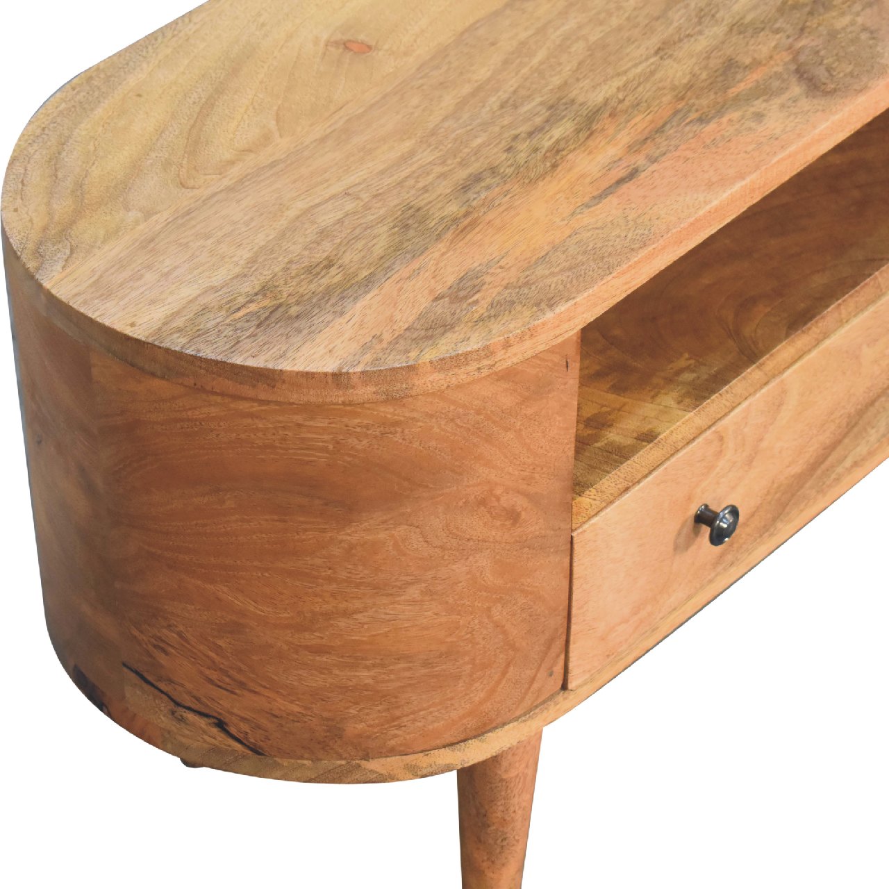 Mini Rounded Entertainment Unit TV Stand Oak-Ish Finish - CasaFenix