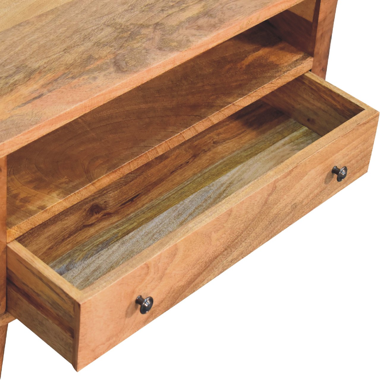 Mini Rounded Entertainment Unit TV Stand Oak-Ish Finish - CasaFenix
