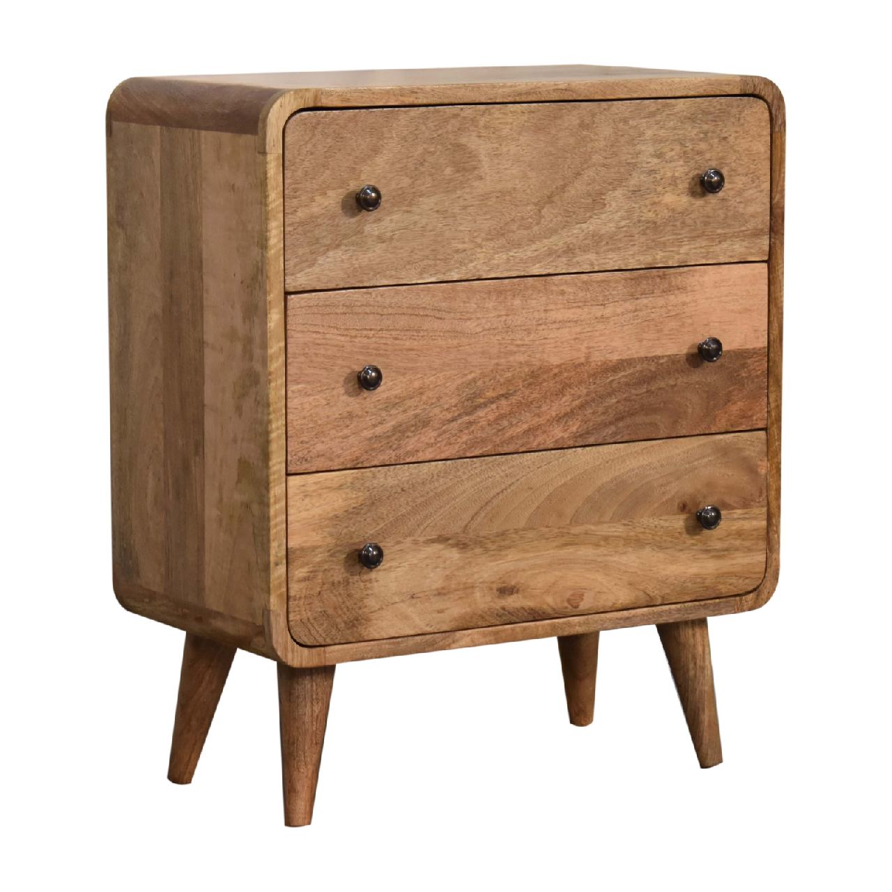 Mini Curved Oak-ish Chest of 3 Drawers Nordic Design - CasaFenix