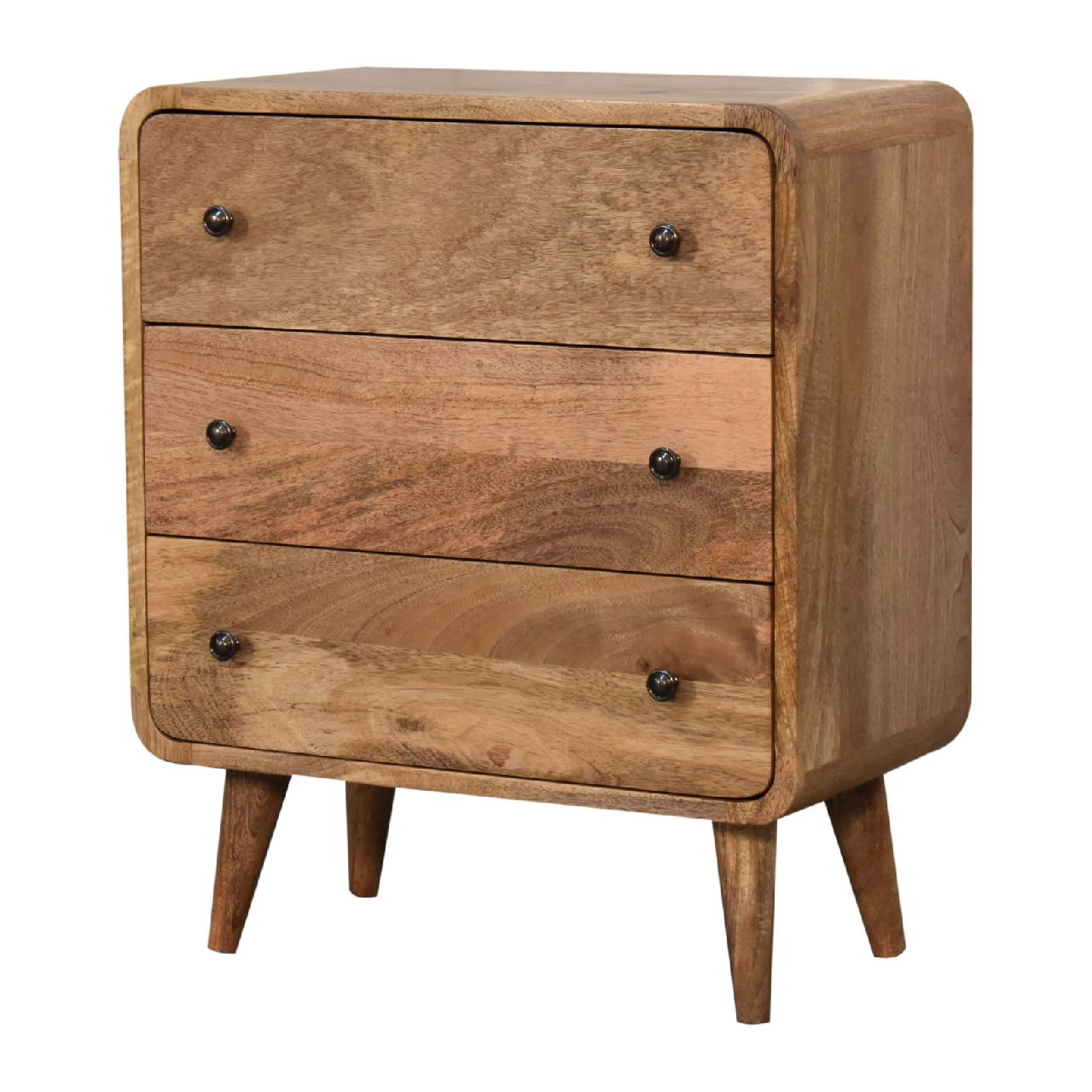 Mini Curved Oak-ish Chest of 3 Drawers Nordic Design - CasaFenix