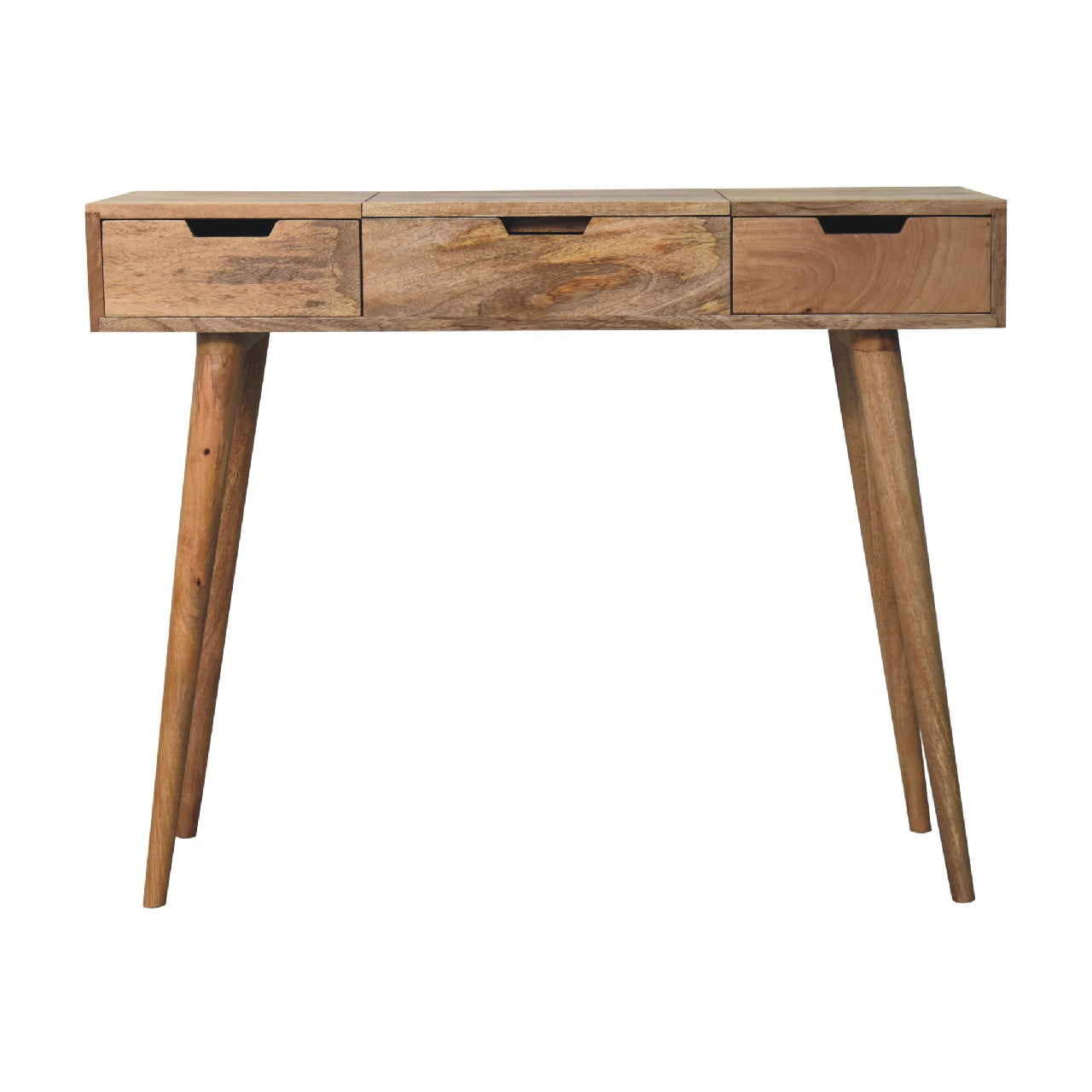 Oak-ish Dressing Table with Foldable Mirror - CasaFenix