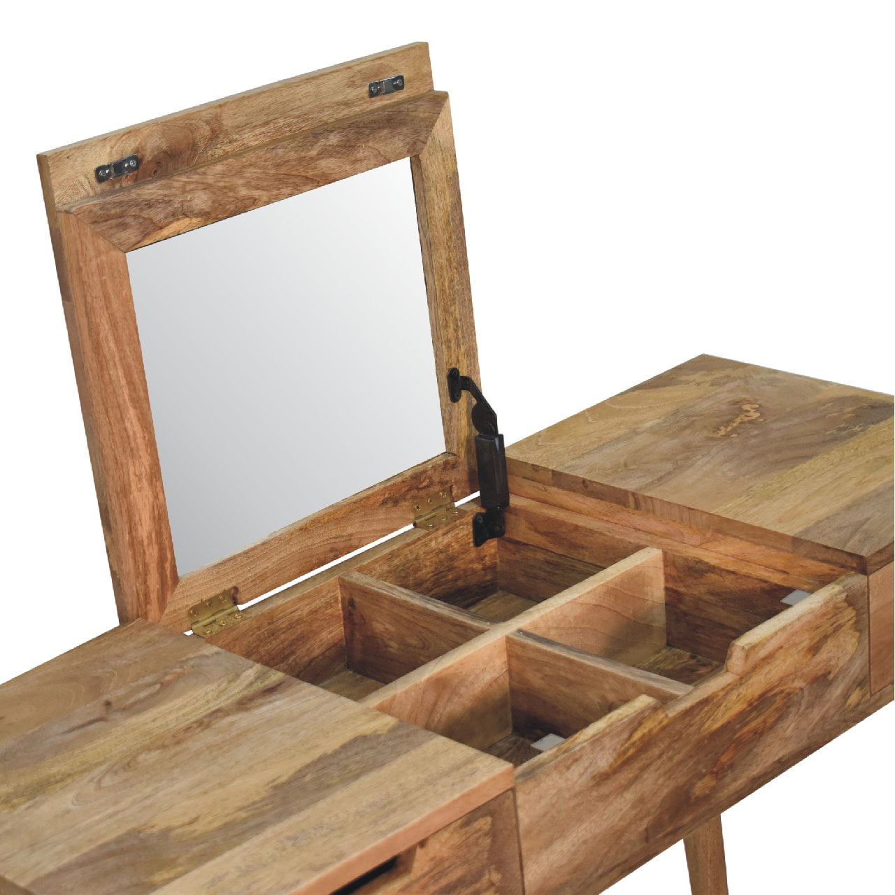 Oak-ish Dressing Table with Foldable Mirror - CasaFenix