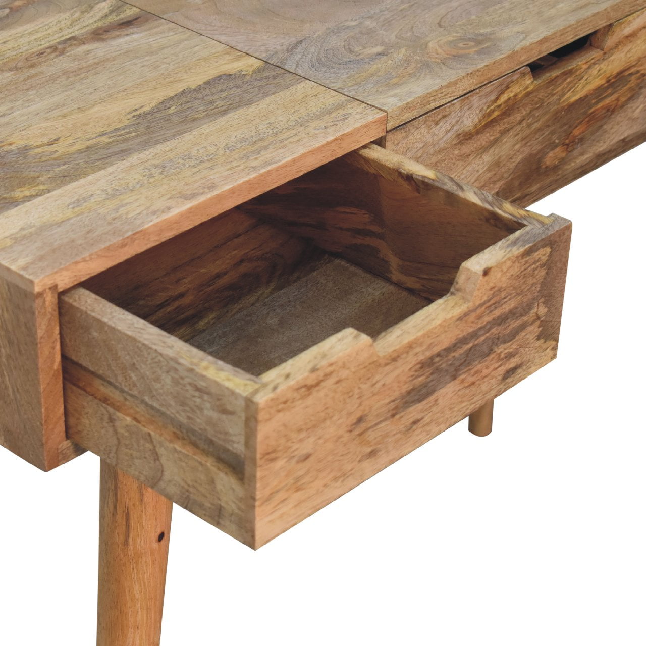 Oak-ish Dressing Table with Foldable Mirror - CasaFenix