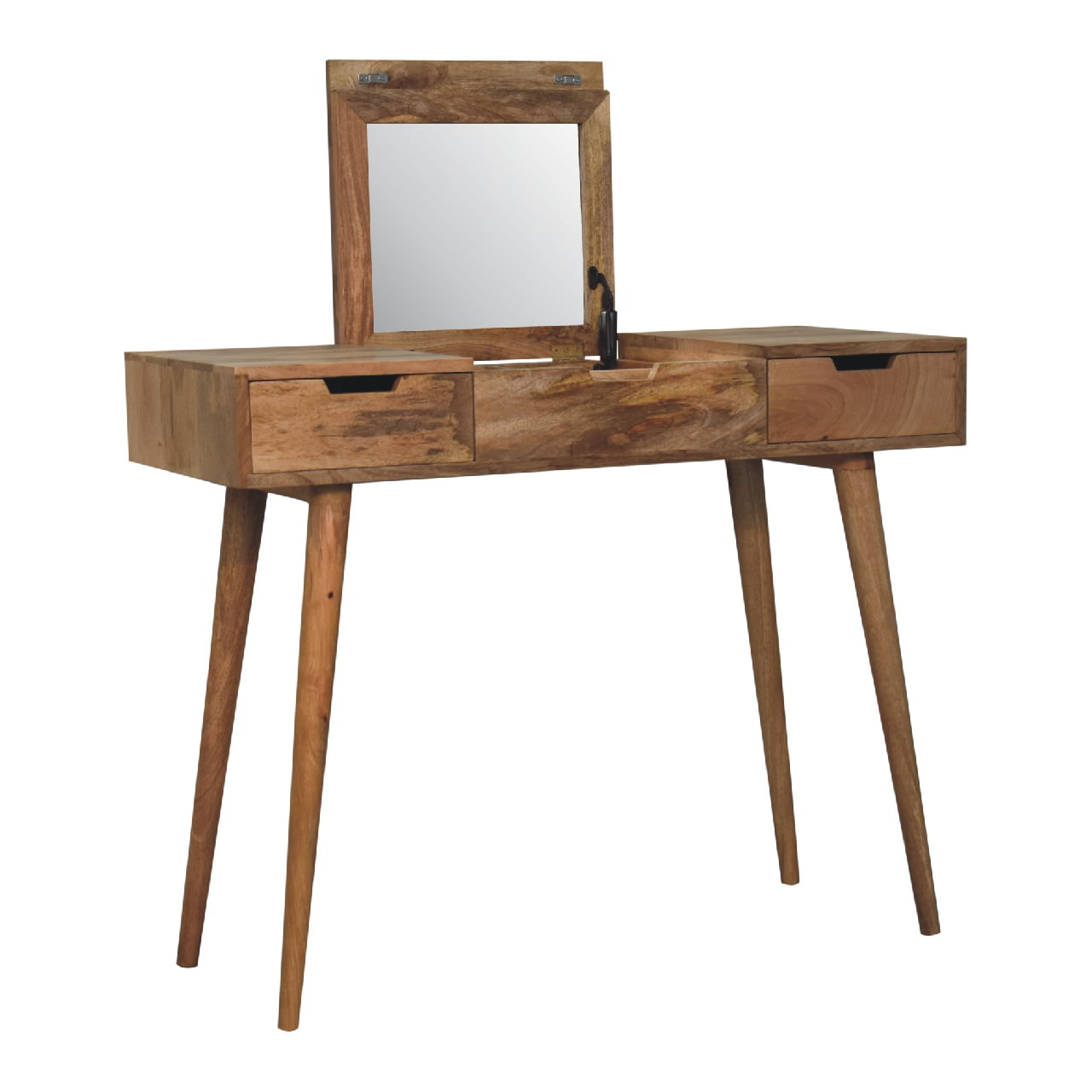 Oak-ish Dressing Table with Foldable Mirror - CasaFenix