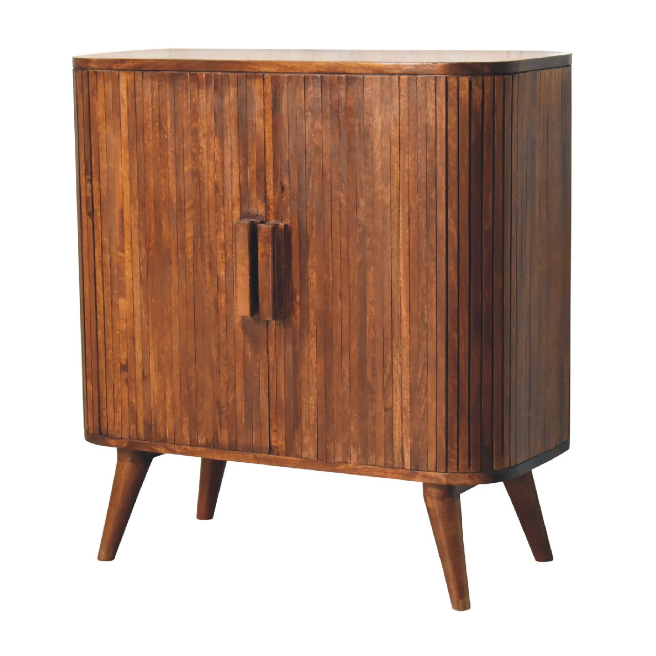 Chestnut Finish over Solid Mango Wood 2 Door Stripe Cabinet - CasaFenix