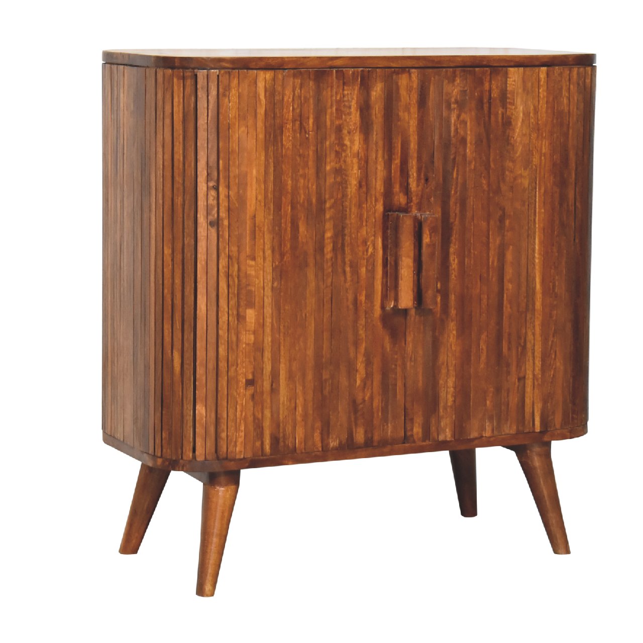 Chestnut Finish over Solid Mango Wood 2 Door Stripe Cabinet - CasaFenix