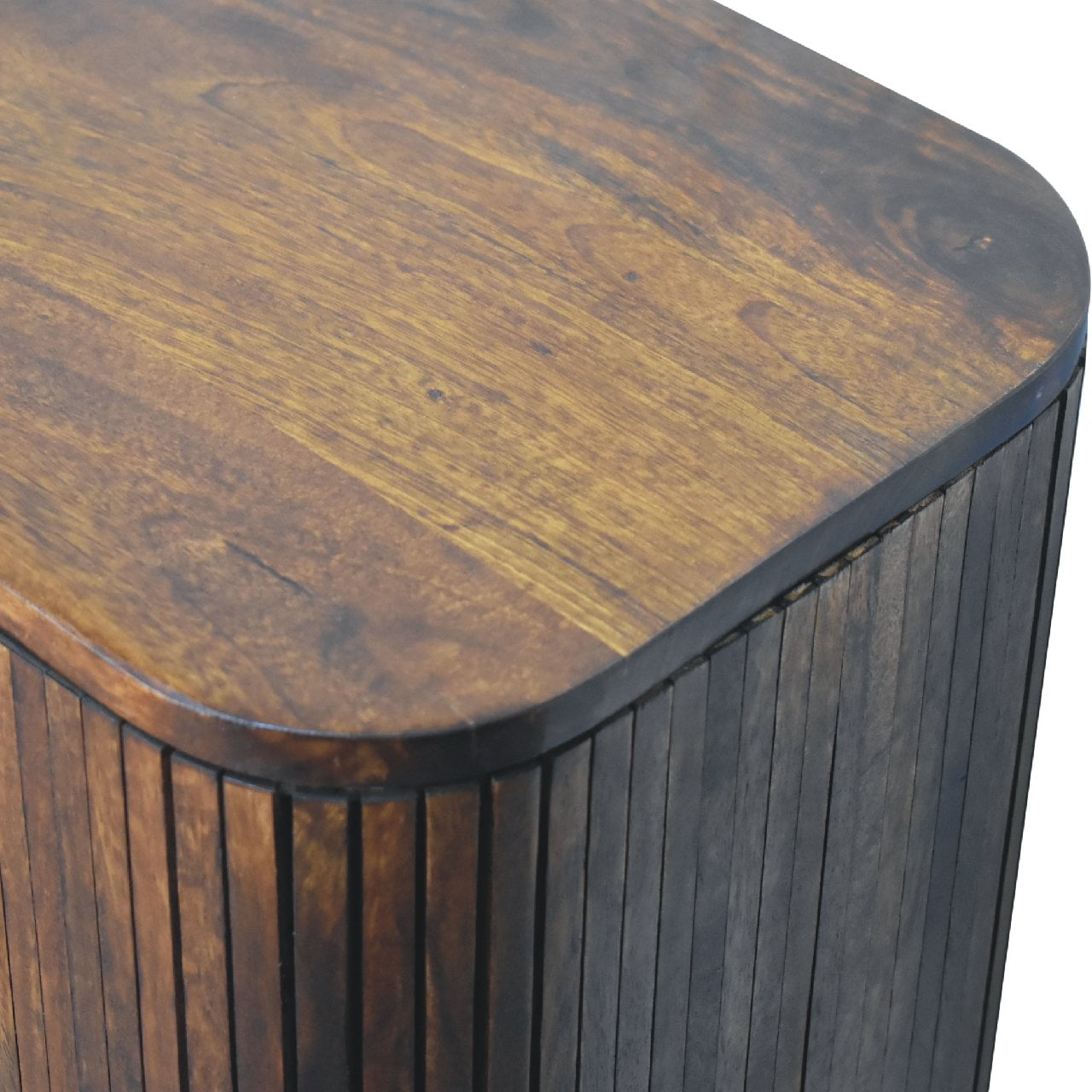 Chestnut Finish over Solid Mango Wood 2 Door Stripe Cabinet - CasaFenix