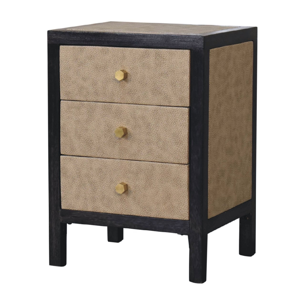 Mini Faux Leather Bedside Table 3 Drawer Chest - CasaFenix