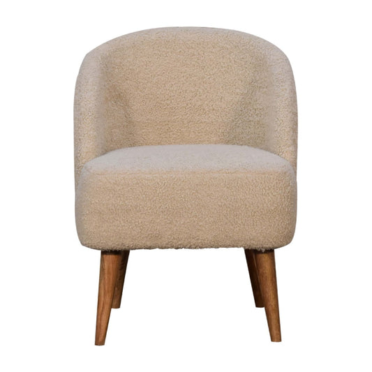 Bouclé Cream Tub Chair 100% Cotton - CasaFenix