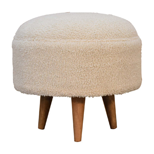 Boucle Cream Rounded Footstool - CasaFenix