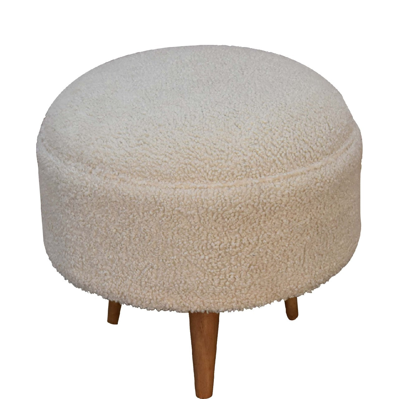 Boucle Cream Rounded Footstool - CasaFenix