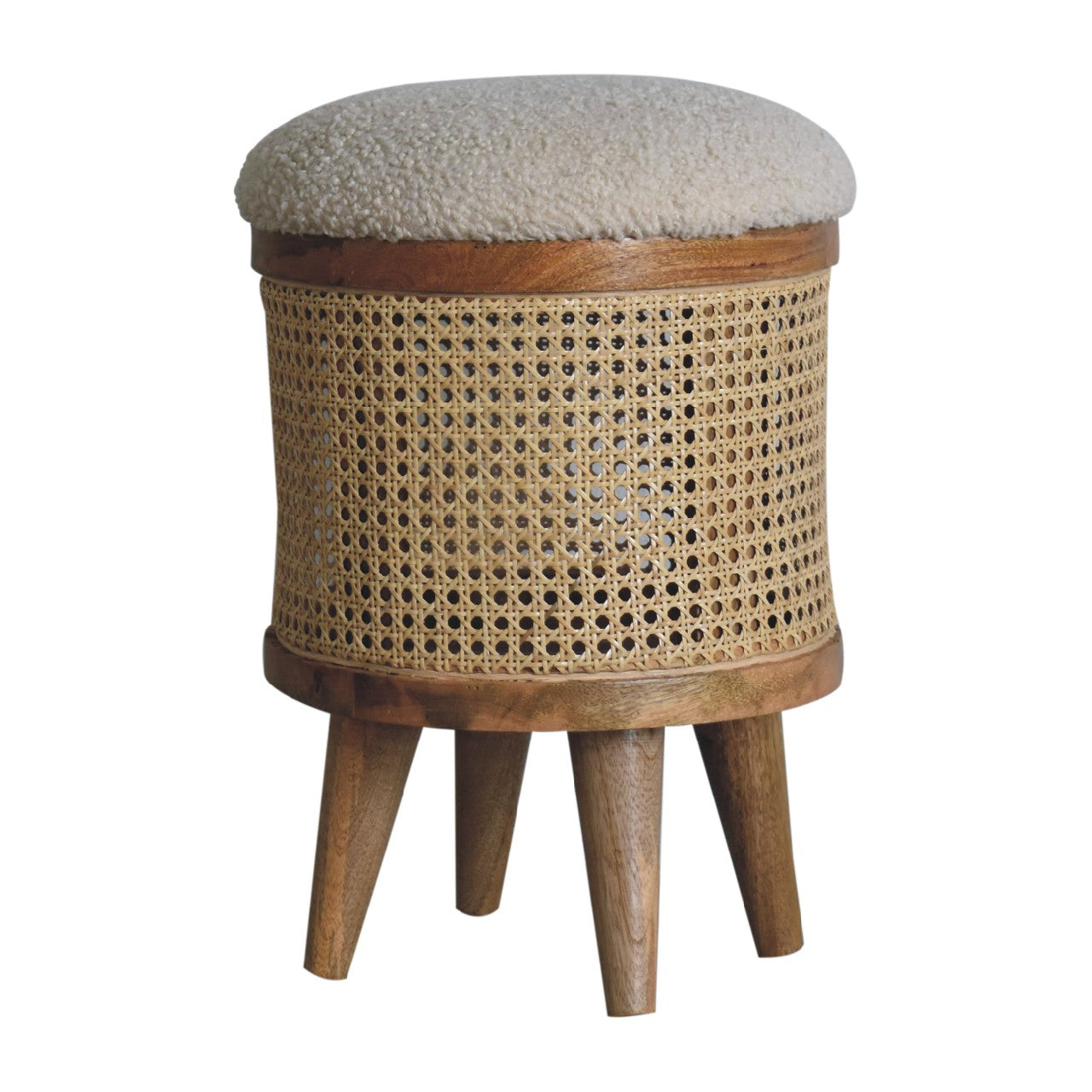IN3460 - Rattan Footstool with Boucle Seat - CasaFenix