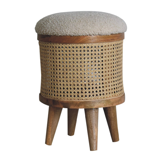 IN3460 - Rattan Footstool with Boucle Seat - CasaFenix