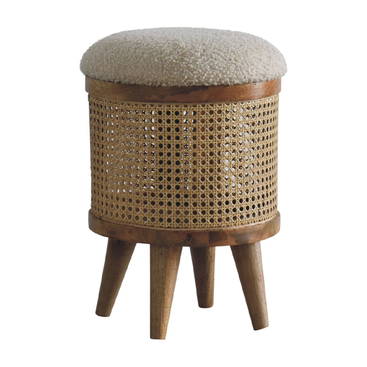 IN3460 - Rattan Footstool with Boucle Seat - CasaFenix