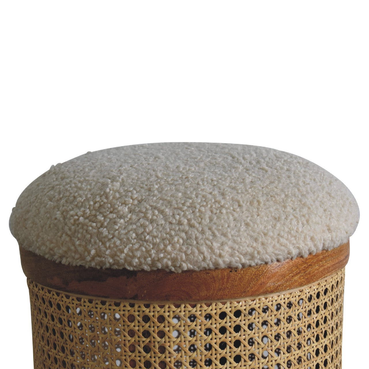 IN3460 - Rattan Footstool with Boucle Seat - CasaFenix