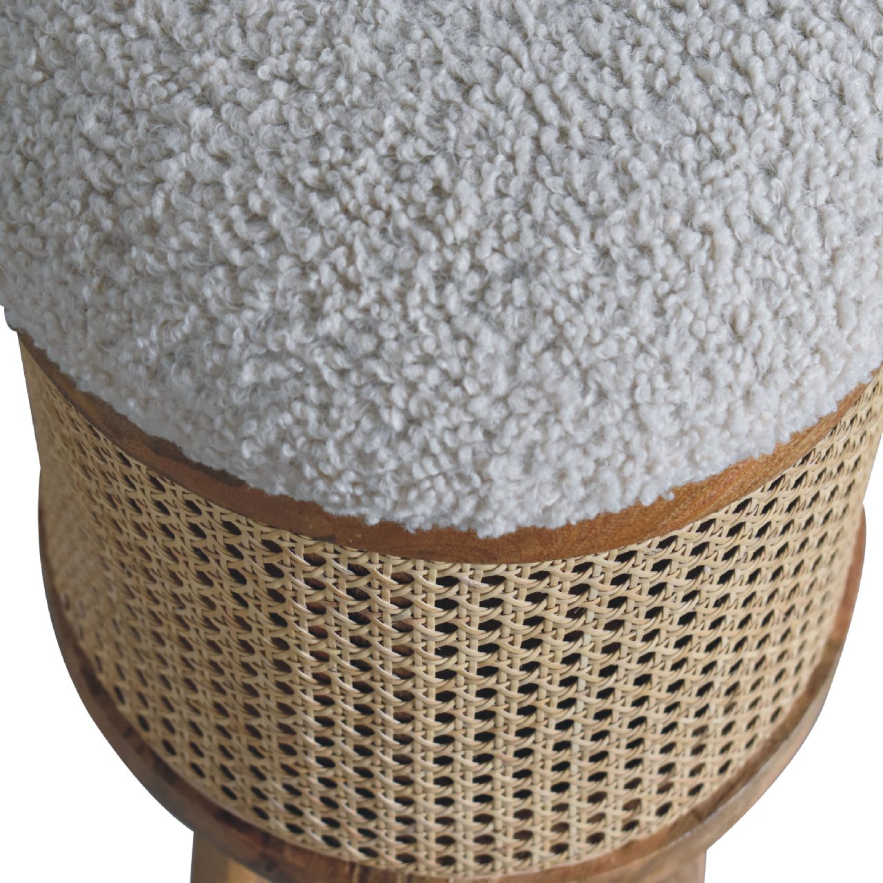 IN3460 - Rattan Footstool with Boucle Seat - CasaFenix
