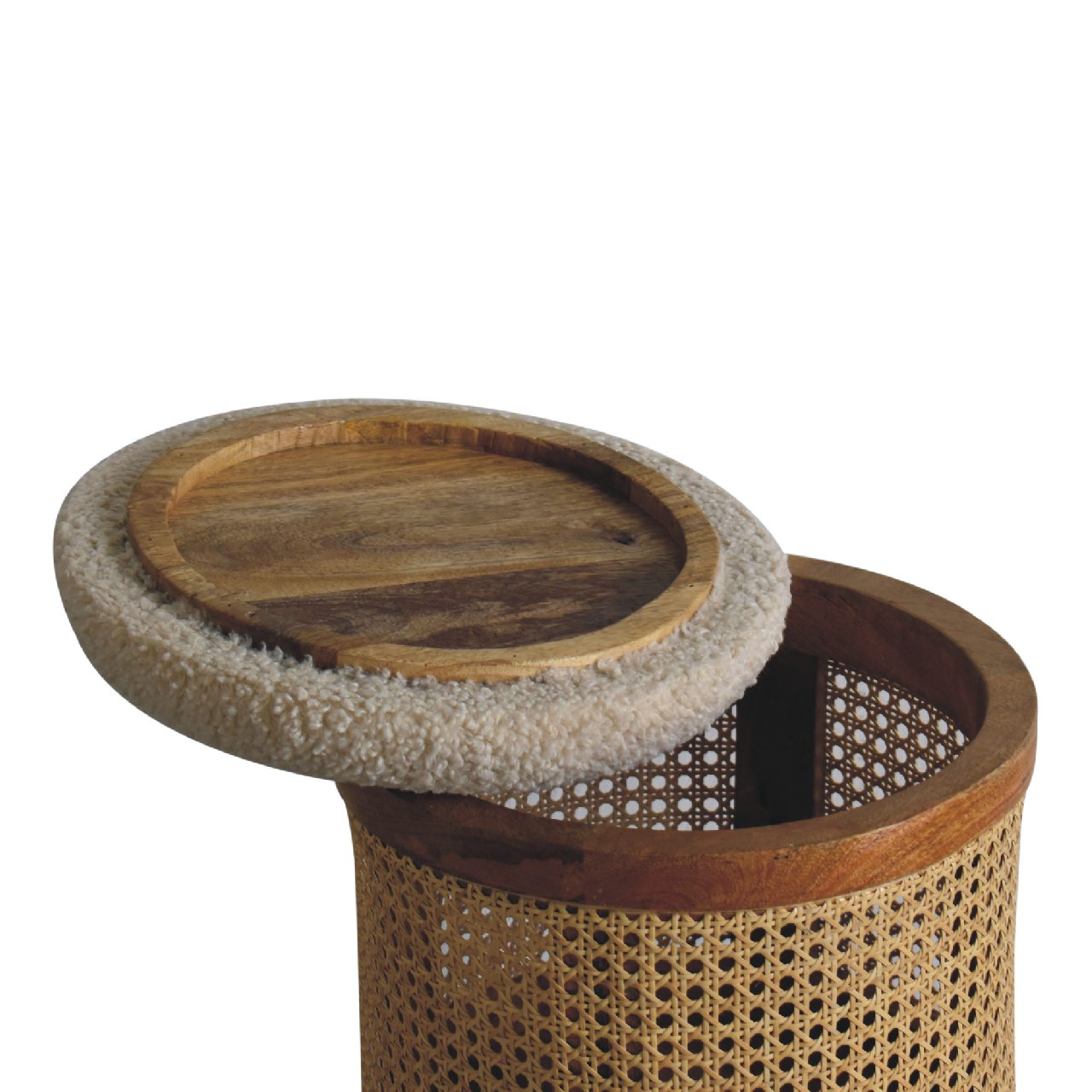 IN3460 - Rattan Footstool with Boucle Seat - CasaFenix
