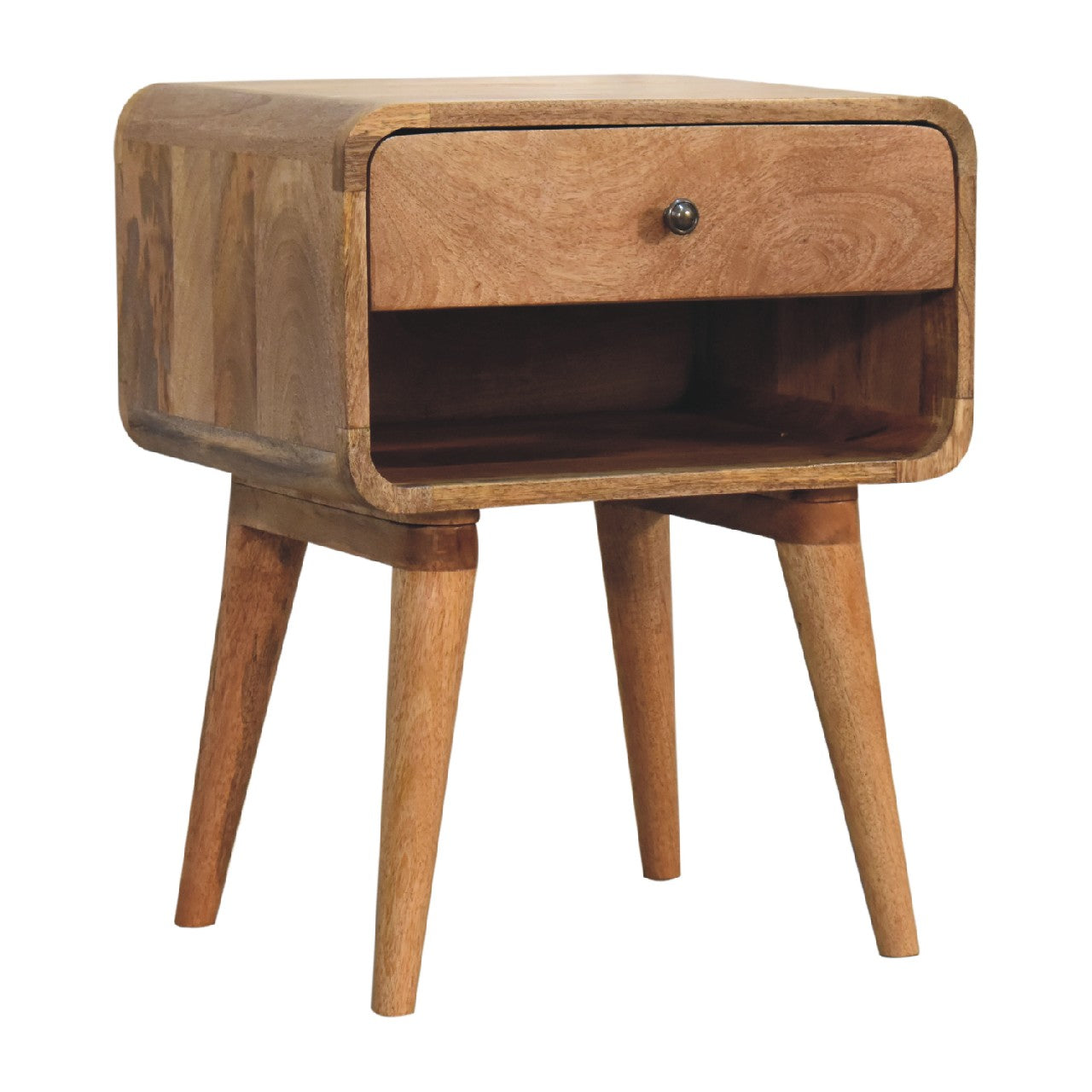Curved Oak-ish Bedside with Open Slot - CasaFenix